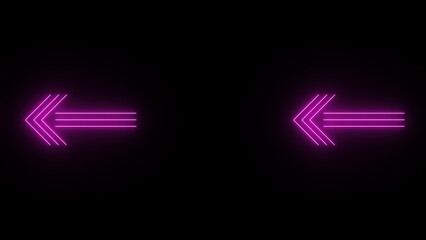 Neon glowing Glow Effect Left-Pointing Navigation Symbols illustration on black background.
