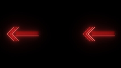 Neon glowing Glow Effect Left-Pointing Navigation Symbols illustration on black background.