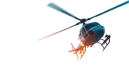 Modern helicopter flying in motion isolated on transparent background