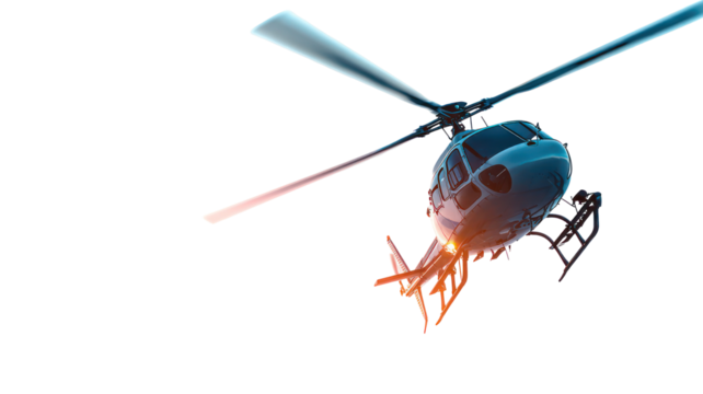 Modern helicopter flying in motion isolated on transparent background