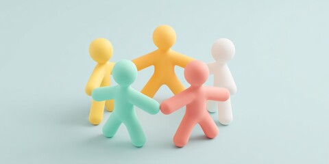 Colorful paper doll figures holding hands in circle symbolizing teamwork community unity collaboration support friendship connection inclusion