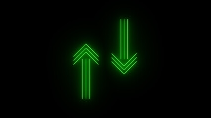 Neon glowing Red Neon Up and Down Arrows illustration on black background.
