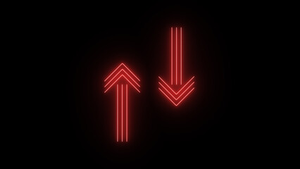 Neon glowing Red Neon Up and Down Arrows illustration on black background.