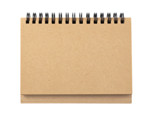 A small, desk-sized notepad with a wire-bound top and a stand, on a black background