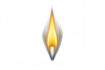 Burning candle flame on a transparent background, bright light and warm energy from glowing fire