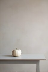 White Pumpkin on Neutral Table with Soft Minimalist Background