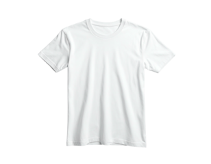 Isolated view of a plain, white t-shirt on a solid black background