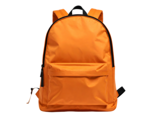 Bright orange backpack with a large main compartment and a front pocket