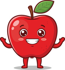 Happy cartoon apple character with friendly smile and open arms inviting fun and healthy eating isolated on transparent background