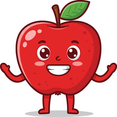 Cheerful red apple character with a friendly smile and open arms ready for fun isolated on transparent background