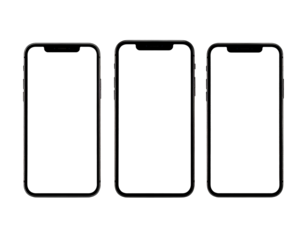 Three smartphones aligned, displays obscured, against a black backdrop, highlighting sleek forms