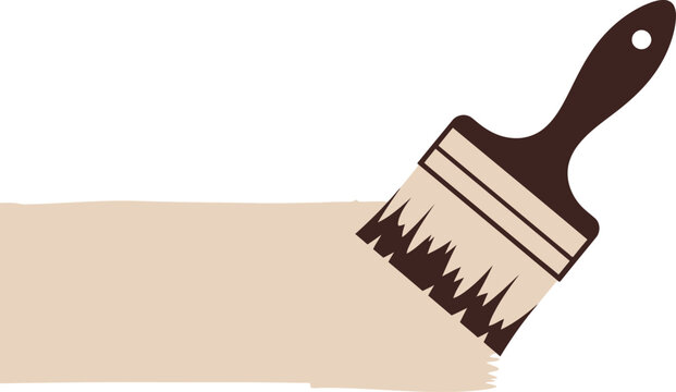 Close-up of a paintbrush applying a light beige color creating a painted stroke with texture isolated on transparent background