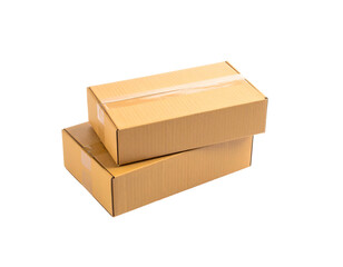 Two rectangular, sealed cardboard boxes, one atop the other, isolated against a black background