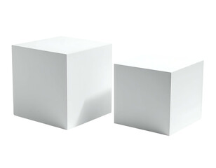 Two plain, white cubic shapes on a black background, one larger than the other