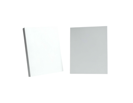 Two rectangular, light-colored objects with rounded corners against a stark black backdrop