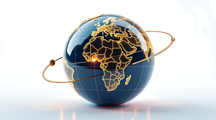 Digital globe with illuminated golden circuitry patterns highlights Africa and Europe, symbolizing global technology and connectivity sleek design