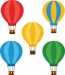 Fototapeta premium Vibrant collection of five hot air balloons ready for adventure and travel isolated on transparent background
