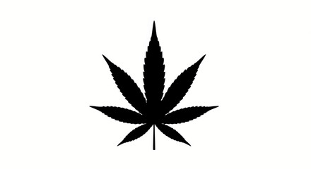 Black cannabis leaf vector illustration: marijuana silhouette graphic.