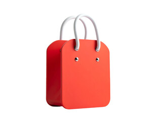 A simple, digitally rendered shopping bag with white handles and a solid red body