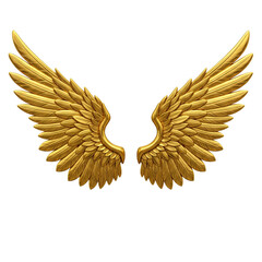 Pair of 3D Golden Angel Wings with transparent background 
