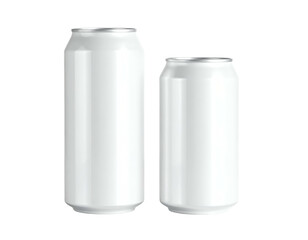 Two blank, silver aluminum cans of different sizes, with a clean, sleek, white finish