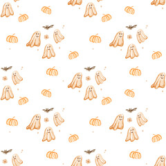 seamless pattern with spooky, bat, and pumpkin Halloween 