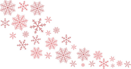 Red outline snowflakes decorative corner border,  elegant vector christmas graphic.