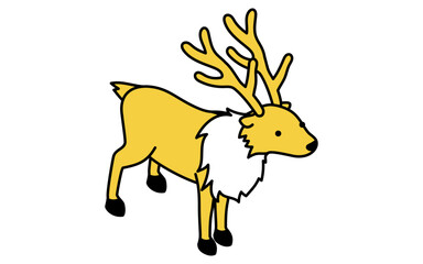 クリスマスのもこもこした毛並みのかわいい, トナカイの線画アイコンのアイソメトリックイラスト