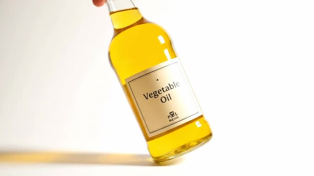 Clear Bottle of Vegetable Oil on a White Background for Cooking