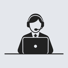 Customer service operator with headset and laptop icon symbol illustration, vector