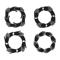 Hands forming circle design element of teamwork and unity pattern, vector illustration