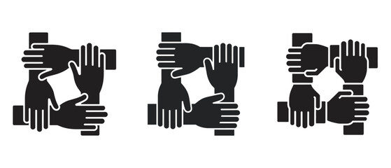 Four Hands United in Partnership Symbolizing Teamwork and Collaboration Vector Illustration, icons