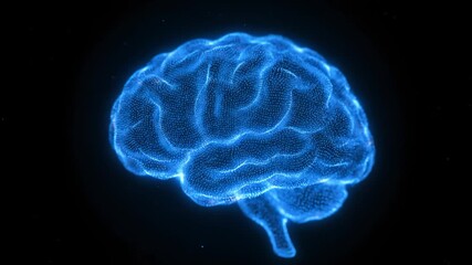 Digital Human Brain Rotating on Black Background - Powered by Adobe