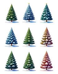 Obraz premium christmas trees set, winter colourful stickers set