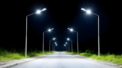 night street with modern led street lights in small city