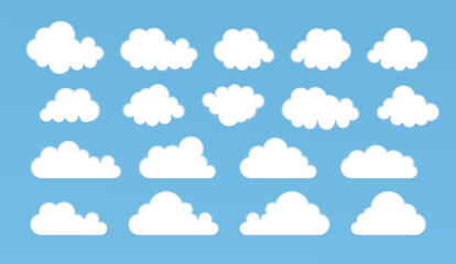Set of cartoon cloud in a flat design. White cloud. Vector