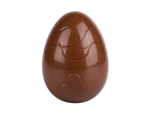 Single dark chocolate egg isolated on a white background.
