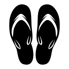 Black and white vector illustration of summer beach flip flops icon with simple minimalist design for travel and vacation themes.