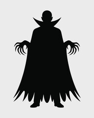 Vector silhouette illustration of a vampire with spiked cape and clawed hands for spooky designs vector illustration white background