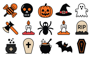 Set of 15 halloween themed icons vector illustration scalable eps graphics for spooky celebrations vector illustration white background