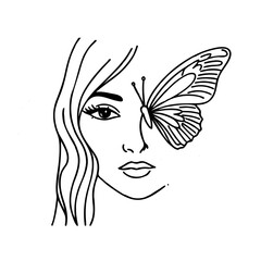 outline of a girl with butterfly