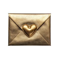 Golden Envelope With Heart Emblem. Symbol Of Luxury And Romantic Communication. Isolated On Transparent Background