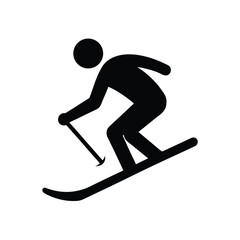 Obraz premium Ski silhouette minimal winter sport icon clean snow activity concept vector with white background