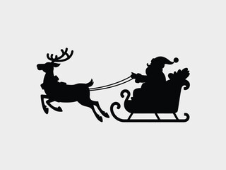 Festive santa claus silhouette illustration with reindeer and sleigh vector graphic for christmas celebration vector illustration white background