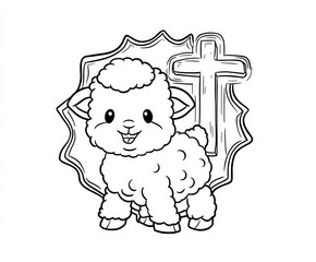 Obraz premium A lamb with a cross , coloring page for kids, simple outline illustration. Coloring book.