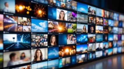 ソーシャルメディア、動画共有サービス、および様々なテーマの視覚情報グリッド(ぼかし効果あり)