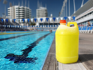 Naklejka premium A yellow chlorine jug for pools image