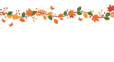 A beautiful border design featuring autumn leaves and butterflies in warm fall colors.