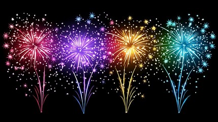 Colorful fireworks explode in a vibrant display against a dark background