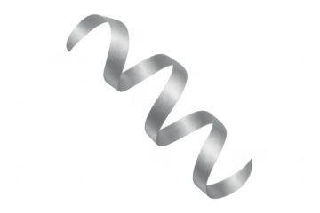 Silver metallic spiraling ribbon curling on transparent background